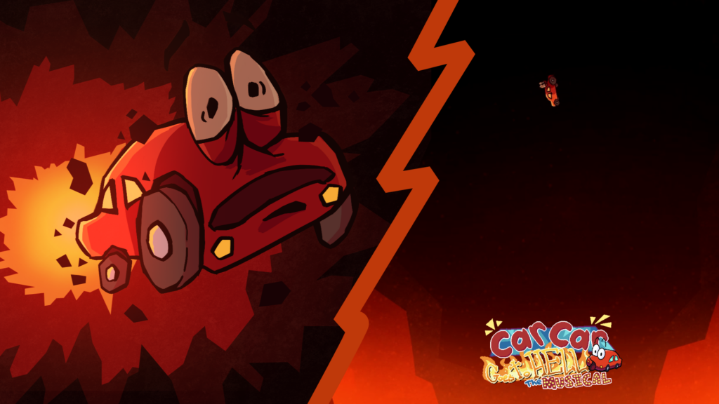 Indie Games 2026 | "Car Car Goes to Hell: The Musical" Car Car falling into a pit of hell.